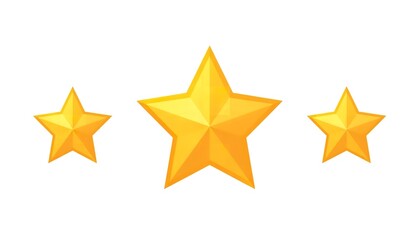 Obraz premium Three gold stars on a white background, symbolizing excellence and high quality rating