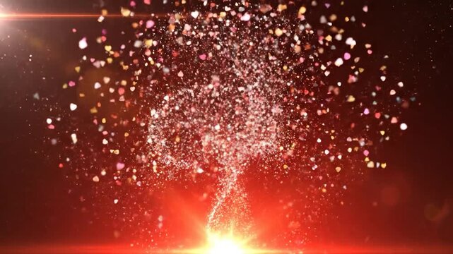 Golden Heart Particles Falling on Red Romantic Background