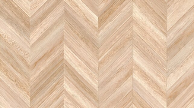 Detailed and repeating geometric pattern of natural light colored wood planks arranged in a herringbone design suitable for interior flooring backgrounds and textures