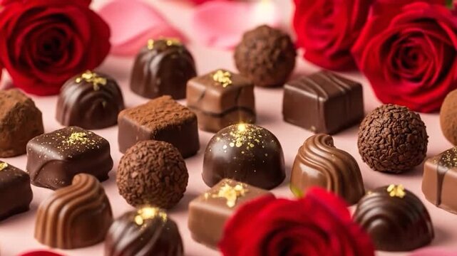 Luxury Valentine Chocolates with Red Roses Romantic Background
