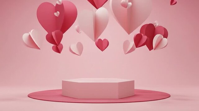 3D Pink Heart Podium Romantic Background Animation