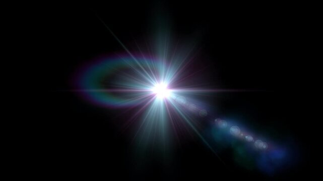 sun light flare with rainbow and lens flare alpha  channel animation, fairy aqua blue and pink lights isolated overlay social media motion design element