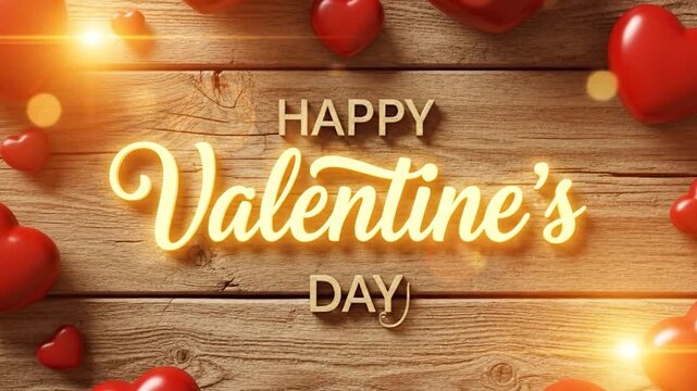 Happy Valentine&rsquo;s Day Text on Wooden Heart Background