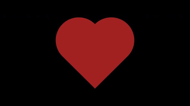 Red heart shape symbol animation with beating pulse effect on transparent background alpha channel for love and health video overlay