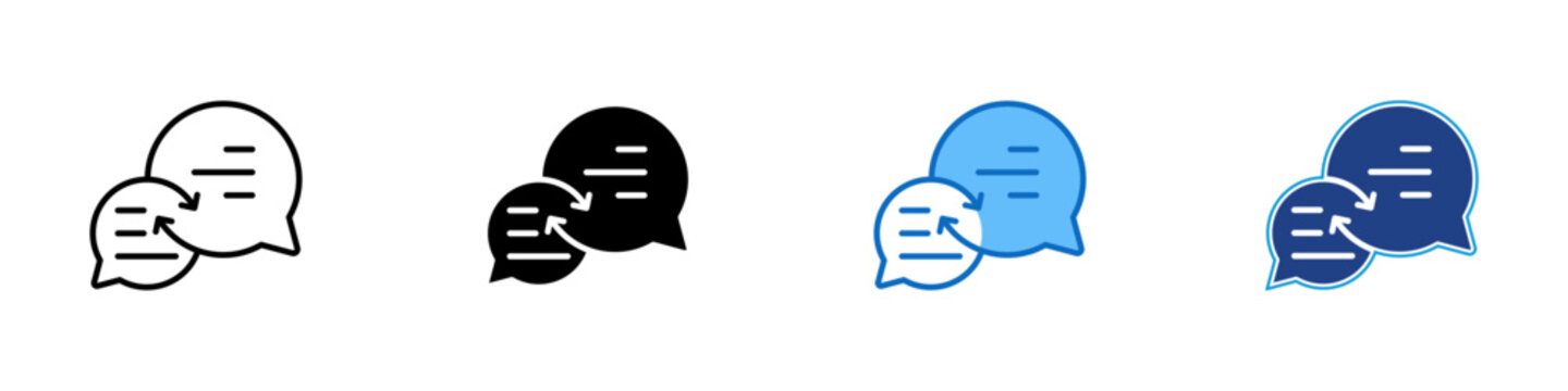 Active Conversation Multiple Style Icon Design Vector - Speech bubbles with arrows representing two way communication, feedback exchange, and discussion flow
