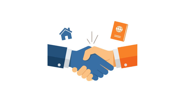 Global Real Estate and Immigration Deal: Handshake Symbolizing Property Purchase for Citizenship and Residency Investment.
