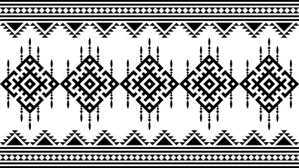 Ethnic geometric horizontal seamless pattern background in black and white with repeating tribal ornaments. Ideal for textile design, wallpaper, wrapping paper, invitation backgrounds, packaging desig