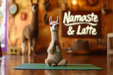 Obraz premium Chibi llama yoga fitness cartoon