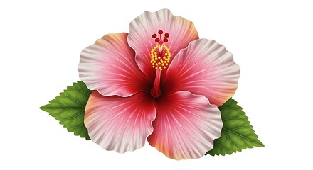 Elegant digital painting of a blossoming pink hibiscus flower showing intricate petal veins and a prominent yellow pollen stamen.