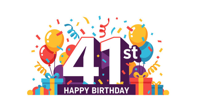 41st Happy Birthday Celebration Vector Illustration with Balloons, Gifts, and Confetti for Party Invitations and Greeting Cards
