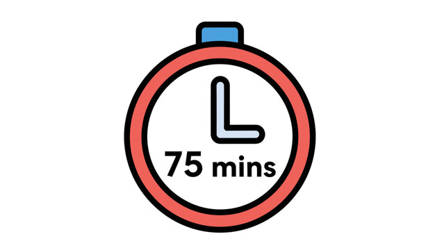 75 Minute Timer Icon Vector Illustration, Stopwatch Symbol Graphic, Time Management Concept for Business and Productivity