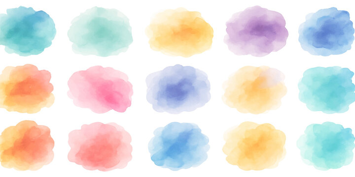 A vibrant collection of colorful watercolor hand prints and jelly beans set against a stained paper texture featuring blue sky clouds and artistic paint brush stroke design elements