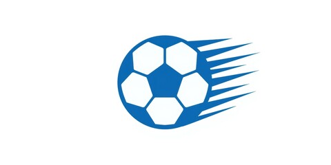 Obraz premium A dynamic blue and white soccer ball with motion lines indicating speed and movement.