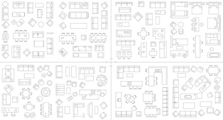 Obraz premium A blurry image of four architectural blueprint pages isolated on transparent background