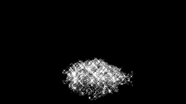 High-speed slow motion of a glass sphere breaking apart with flying shards on a deep black background. Cinematic 4K footage capturing impact, fragments, and dramatic motion