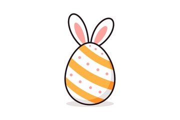 Easter egg with stripes and bunny ears on white background