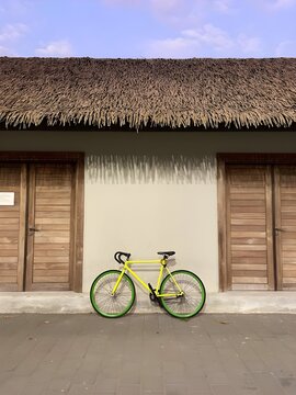bicycle in front of a house