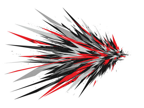 Abstract burst of red black and gray sharp geometric shards moving right