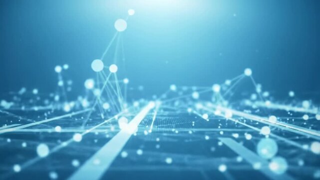 A pristine, digital abstract space bathed in soft high-key light, featuring luminous data particles, shimmering bokeh, and glowing network connections, tracked by a slow push-in dolly video. Focus on