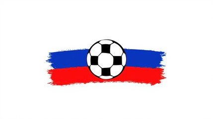 Fototapeta premium A black and white soccer ball centered on a flag with red and blue horizontal stripes.