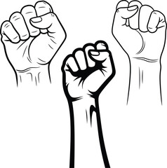 Naklejka premium Three raised fists in solidarity and protest a symbol of unity and resistance