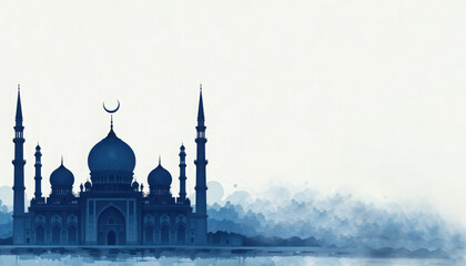 Obraz premium Silhouette of mosque with minarets architecture.