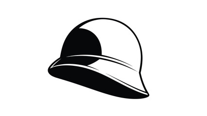 Bold black and white graphic illustration of a modern protective helmet used for military operations or industrial construction site safety.