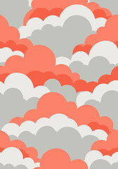Coral and Gray Cloud Pattern, Stylized Flat Vector Sky Backdrop