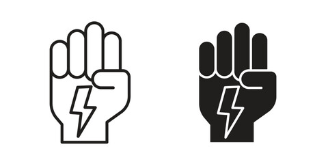 Obraz premium Hand with Power icon for mobile concept and web apps, editable stroke