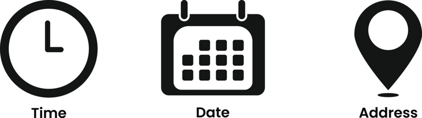 Time Date Address vector symbol in black color