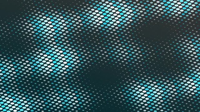 Close-up of a halftone pattern with blue and white dots on a dark background, creating a textured visual effect with a shallow depth of field.