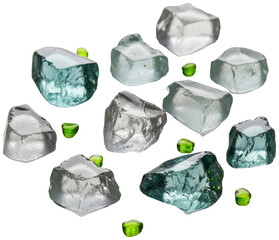 Sea glass chunks and green beads isolated On Transparent Background