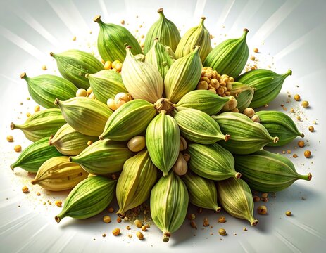 Cardamom Pods on White Surface.