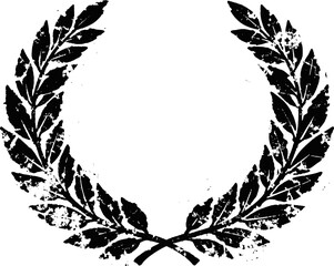 Obraz premium Distressed black laurel wreath emblem with vintage and grunge texture design