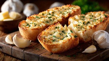 Garlic bread captured moments before serving, anticipation mood