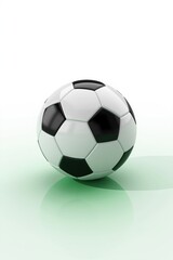 Naklejka premium A black and white soccer ball resting on a green surface.