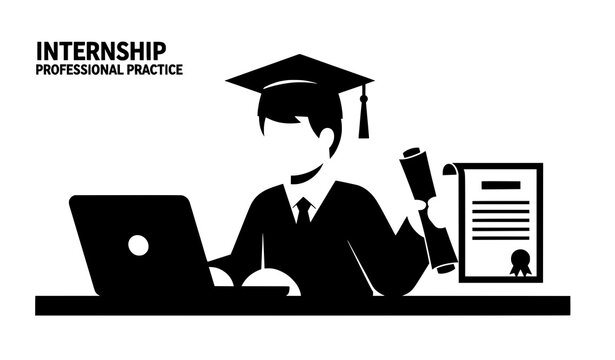 Graduate internship vector icon silhouette isolated on white background for skills and professional experience