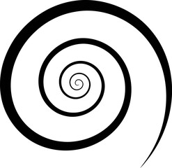 A black spiral shape with multiple curved lines forming a circular pattern