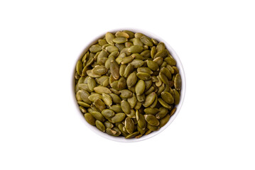 Shelled pumpkin seed kernels, salted, roasted, or raw, are a healthy ingredient. Pumpkin seeds