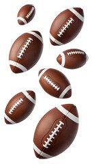 Falling American football balls isolated on transparent background