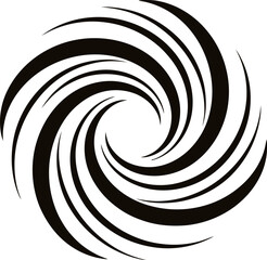 A black and white spiral design with curved lines forming a circular pattern