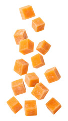 Falling Sweet Potato cube, isolated on transparent background