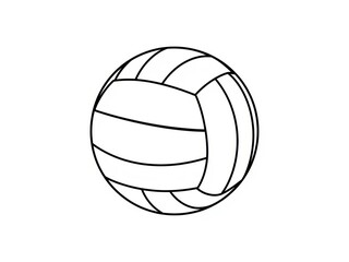 A detailed line drawing of a volleyball with visible stitching and a textured surface.