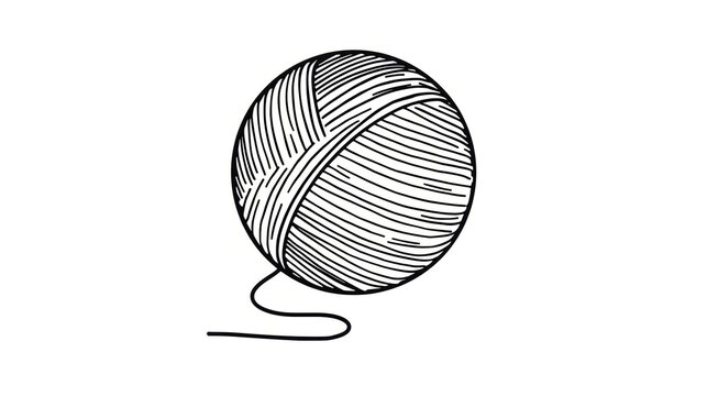 A detailed illustration of a ball of yarn with a single thread extending from it