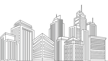 Fototapeta premium Outline of a modern city skyline with multiple skyscrapers and urban buildings for architectural and metropolitan design concepts.