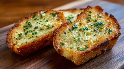 Garlic bread with toasted edges intentionally uneven, homemade authenticity