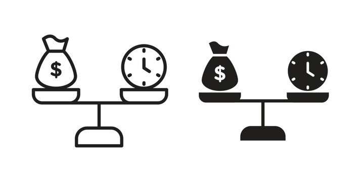 Time and money compare scale icon for mobile concept and web apps, editable stroke
