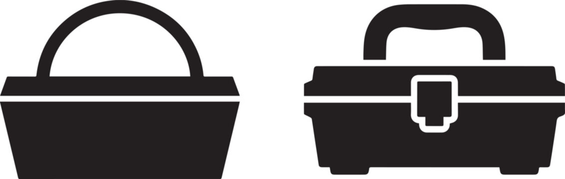 Black silhouette of a toolbox isolated on white background, construction tool box shadow icon, handyman equipment symbol, clean monochrome industrial design