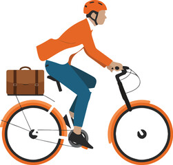 Naklejka premium Business Bike Commuter Outline Icons Professional Man Cycling with Briefcase