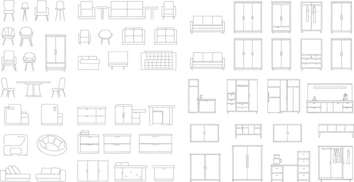 A collection of various architectural blueprint isolated on transparent background